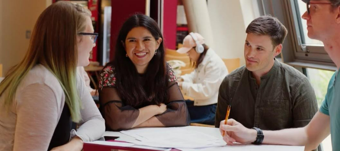 A group of students collaborating in the Humanities Research Centre.